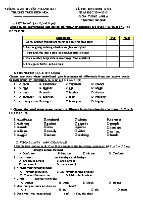 Đề thi học sinh giỏi môn Tiếng Anh Lớp 6 - Năm học 2014-2015 - Trường THCS Bích Hòa (Có đáp án)